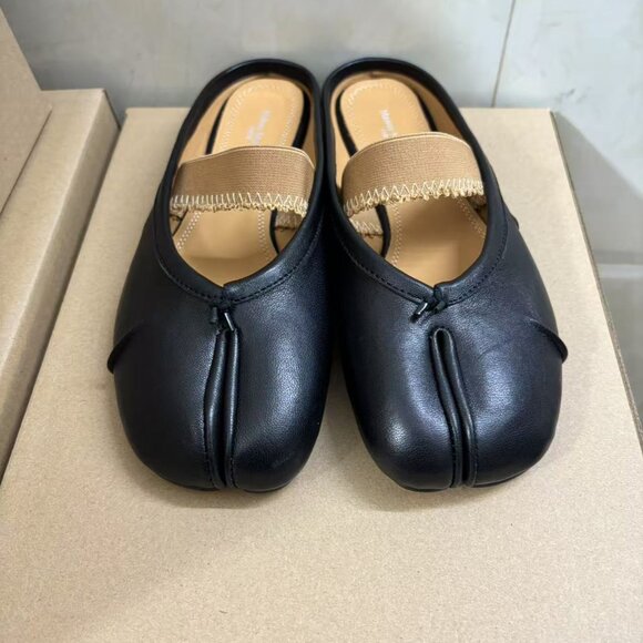 Maison Margiela Tabi Ballet Flats Black Size 39 US 9 w/ Elastic Band Japan - Picture 2 of 6